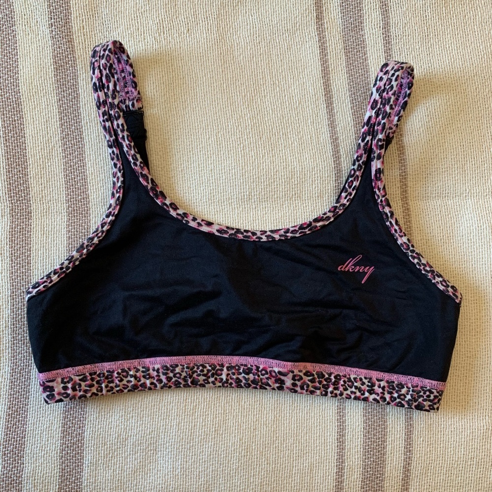 DKNY Reversible Black and Pink Leopard Sports Bra